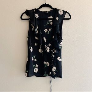 NWOT lulus black floral wrap blouse